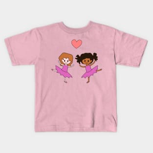 2 Cute Ballet Dancer Girls in Pink Tutus Kids T-Shirt